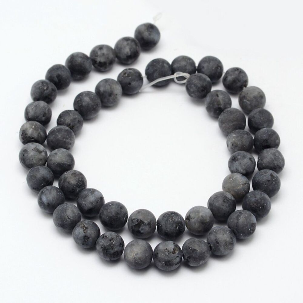 8MM Frosted Larvikite Beads-ONE Gemstone Bead Strand-Jewelry Making Supplies NWT - Picture 2 of 2